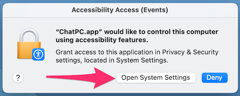 accessibility permission alert